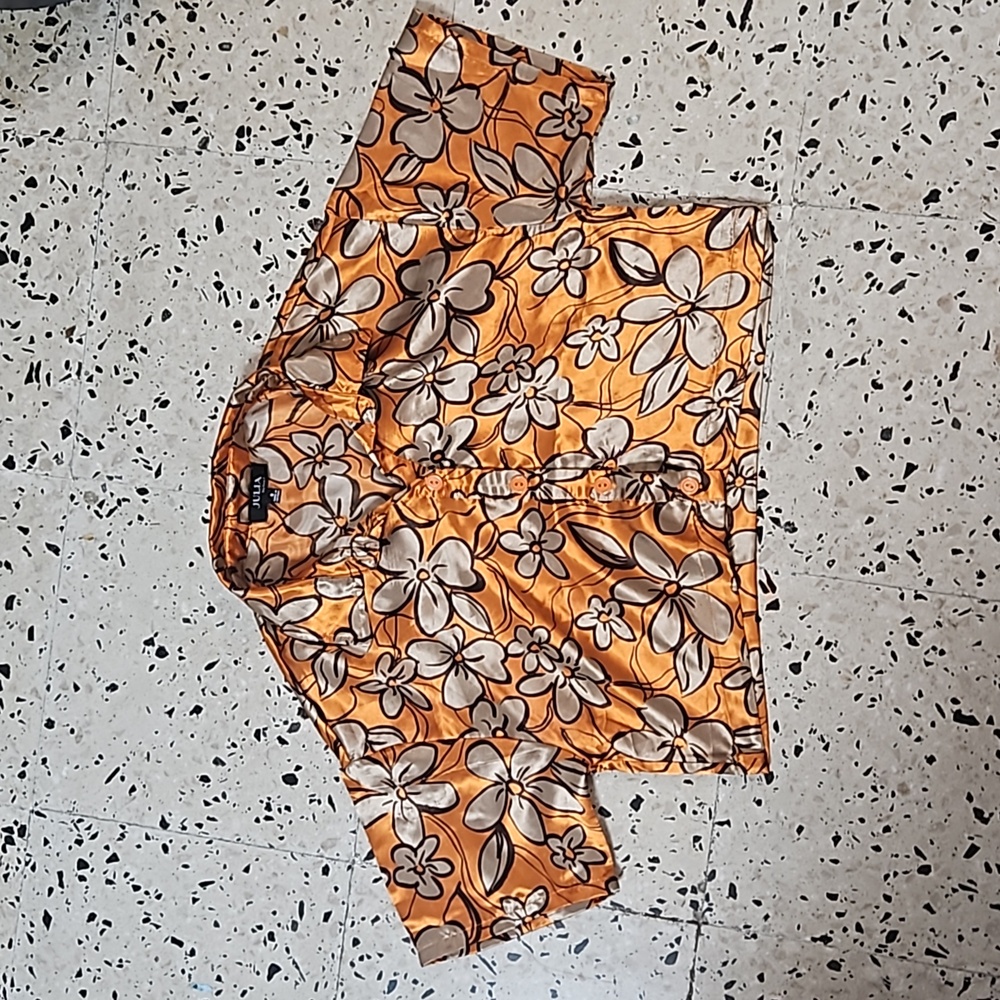 A silk orange and Grey oversized crop top